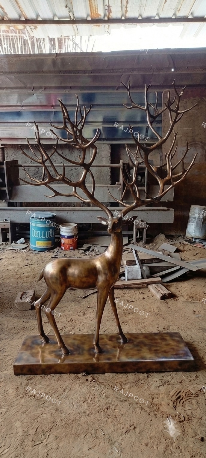 Bronze Antler Deer Floor Decor Sculpture