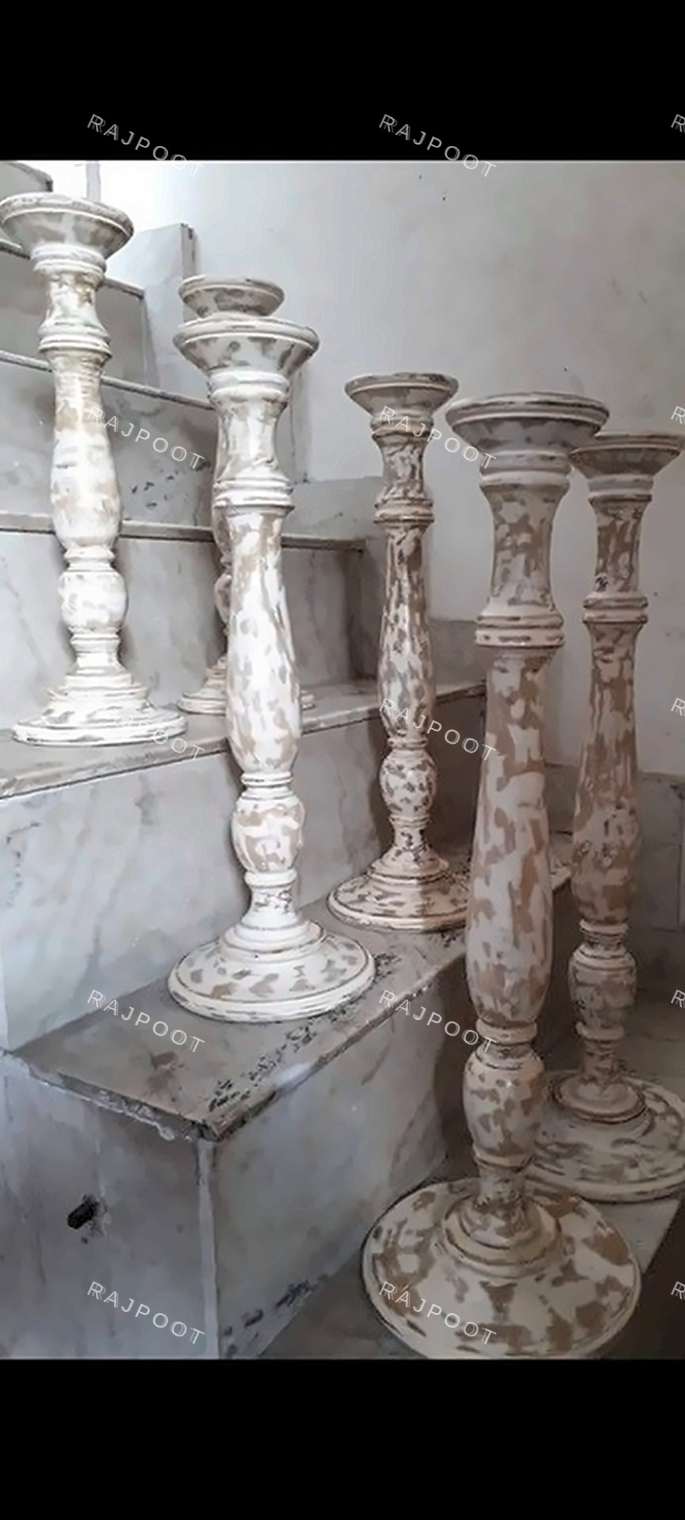 Distressed Wood Candle Stand Set