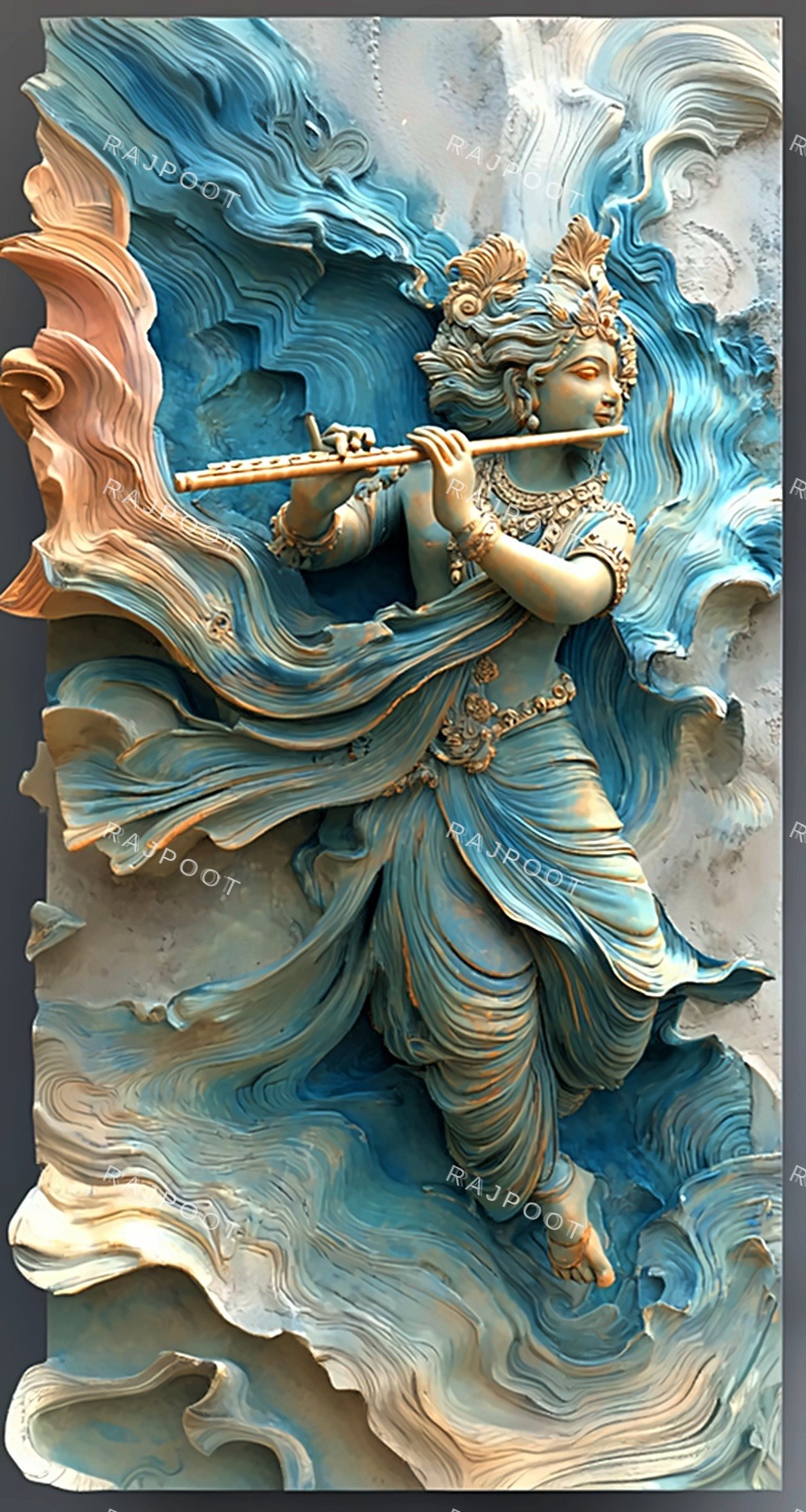 Krishna Playing Flute Fiberglass Wall Relief