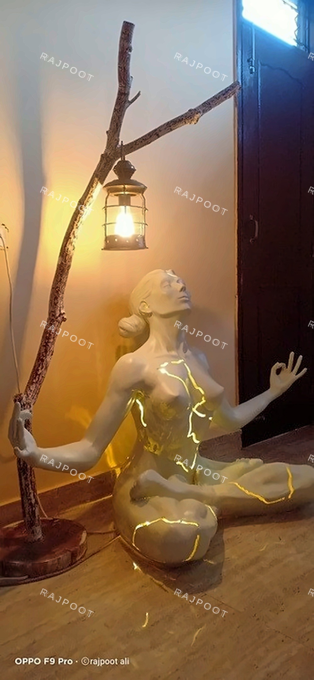 Meditating Figure LED Inlay Branch Floor Lamp
