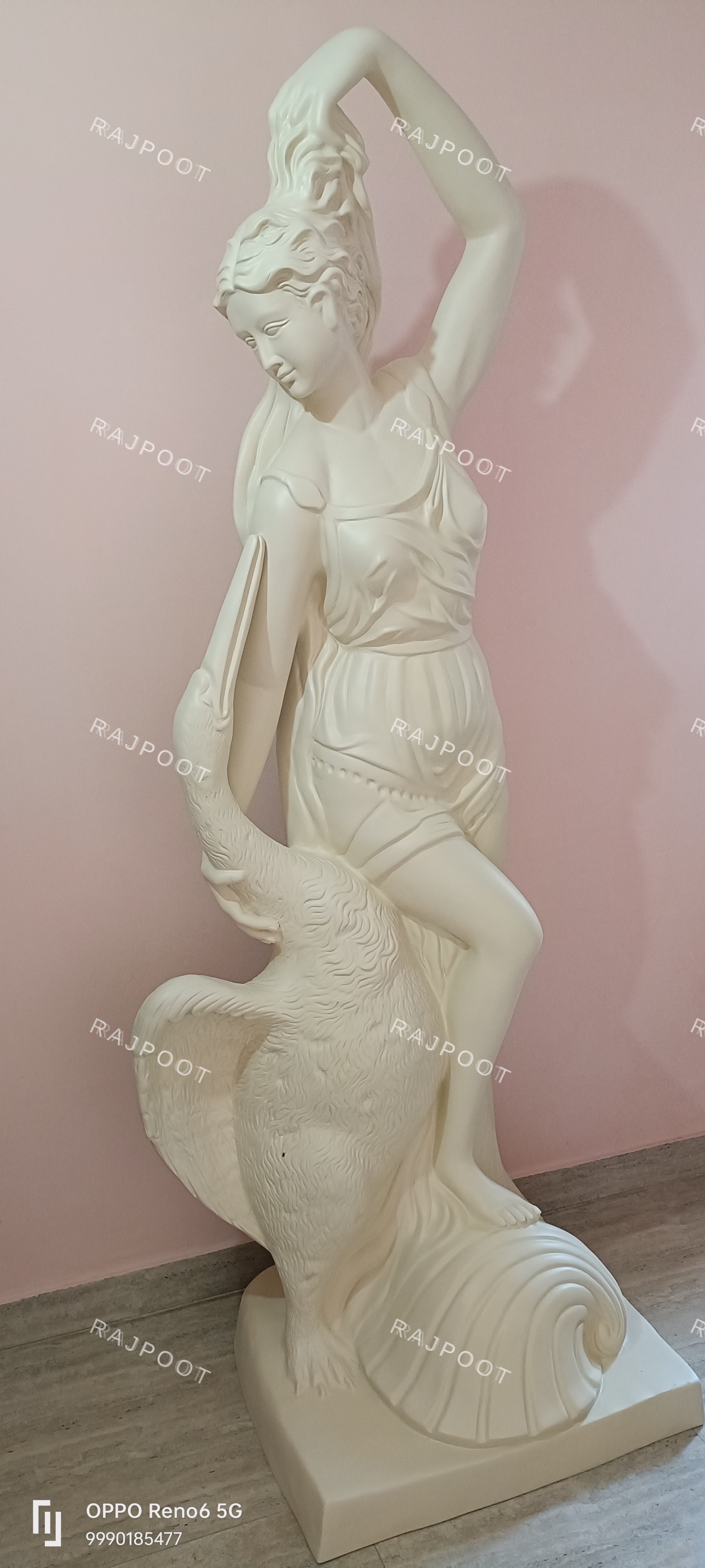 Roman Style Woman and Swan Fiberglass Statue