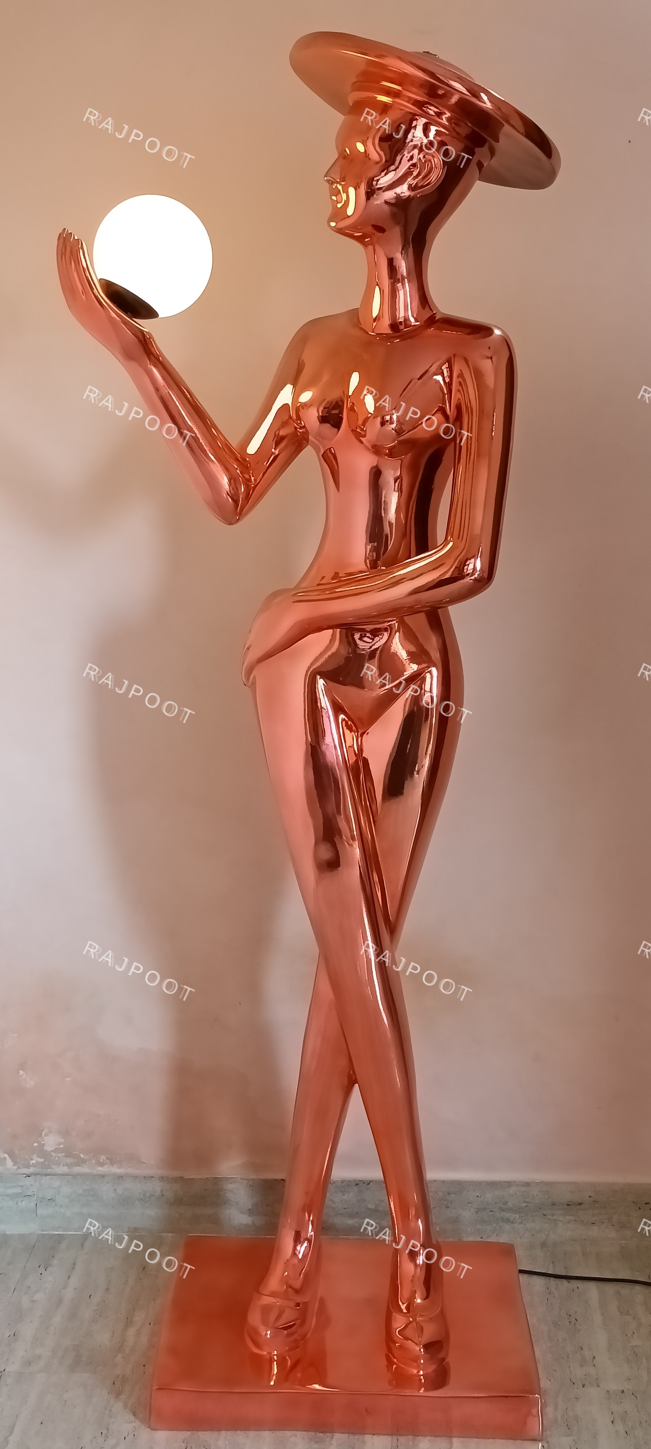 Rose Gold Chrome Fiberglass Floor Lamp