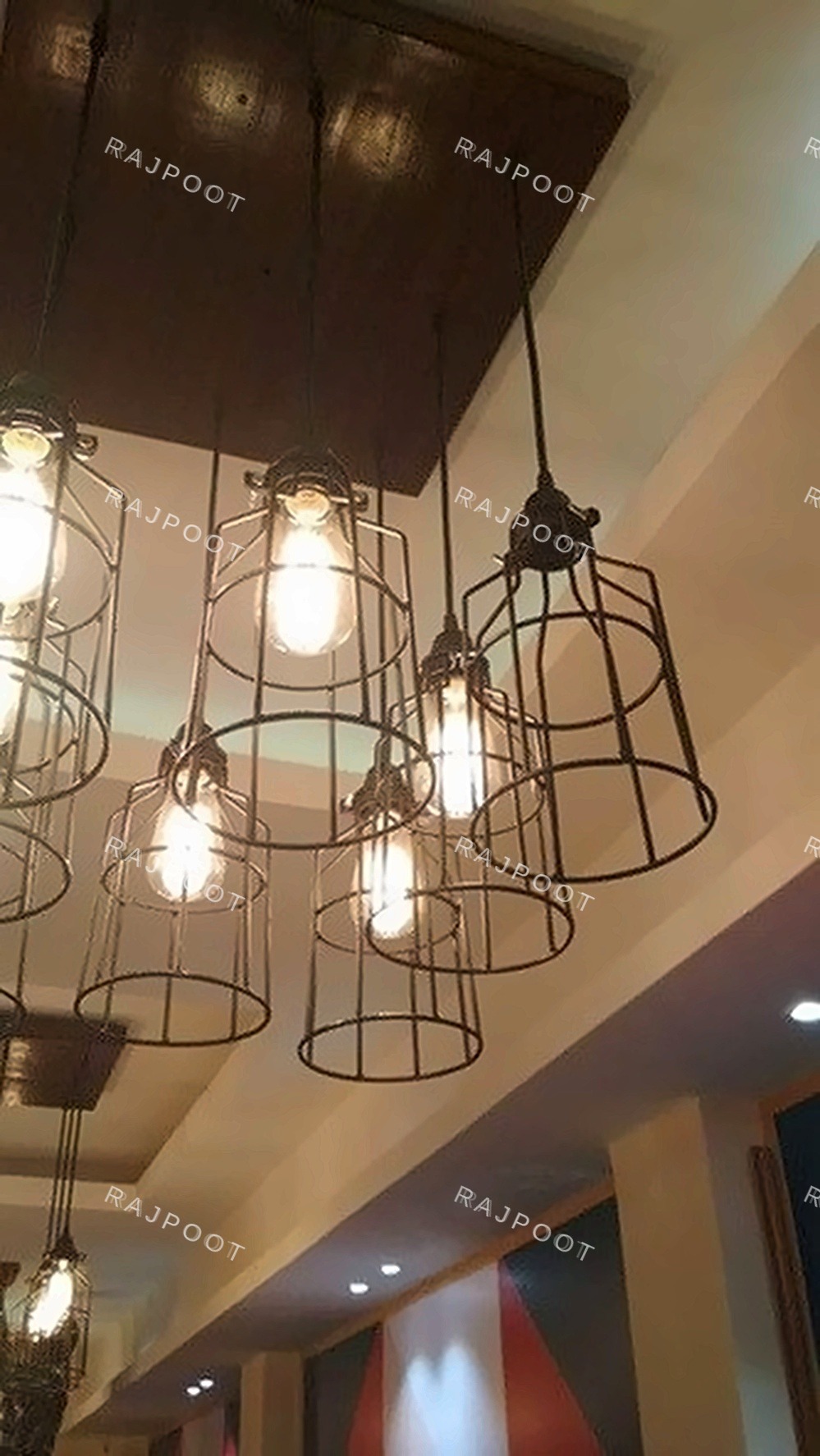 Wooden Wagon Wheel Cage Pendant Light