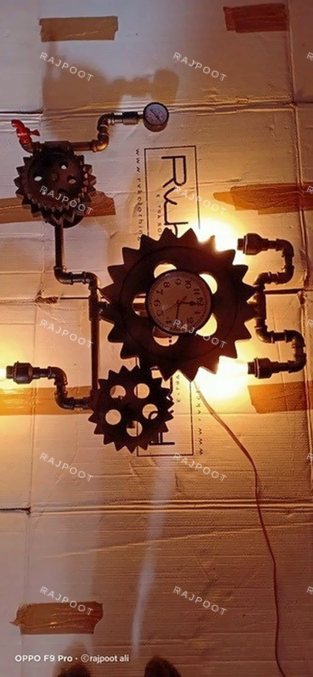 Steampunk Gear and Pipe Wall Light with Clock