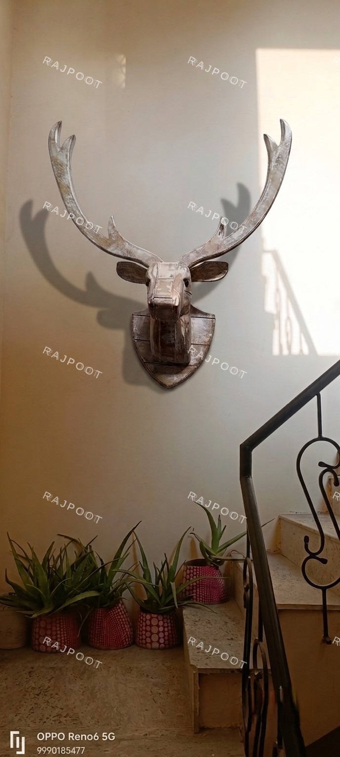 Carved Wooden Deer Head Wall Mount
