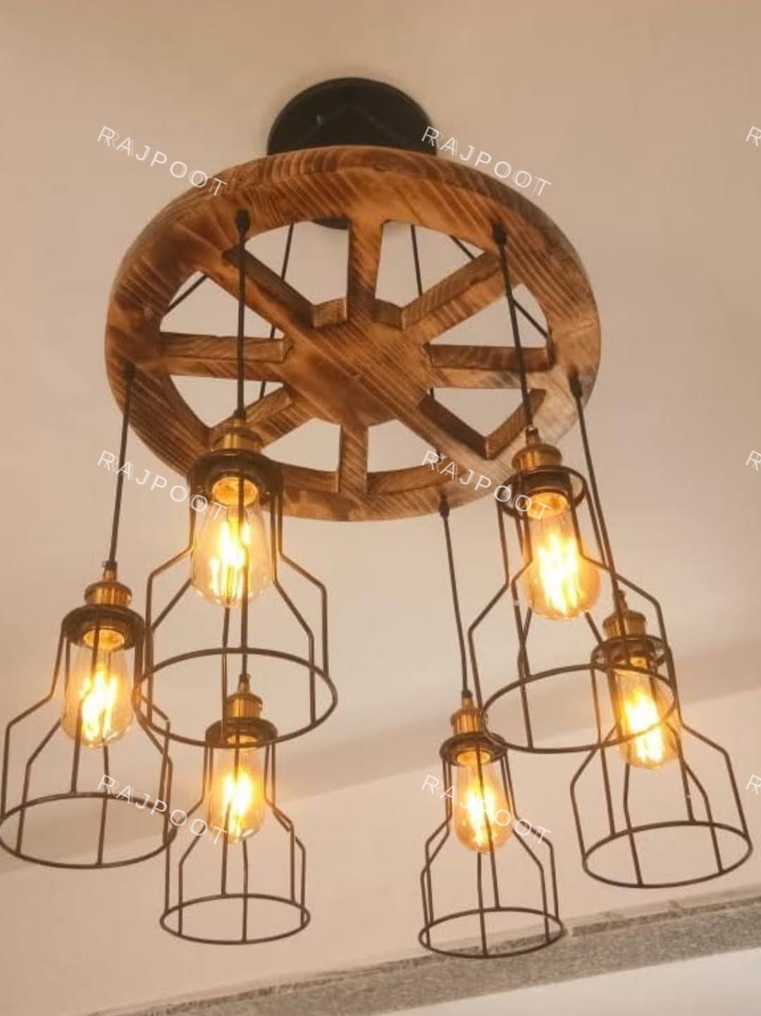 Wooden Wheel Chandelier